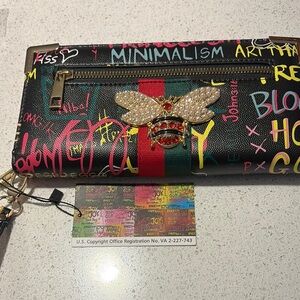 Colorful Graffiti Wallet/ clutch with Gold Bee Accent